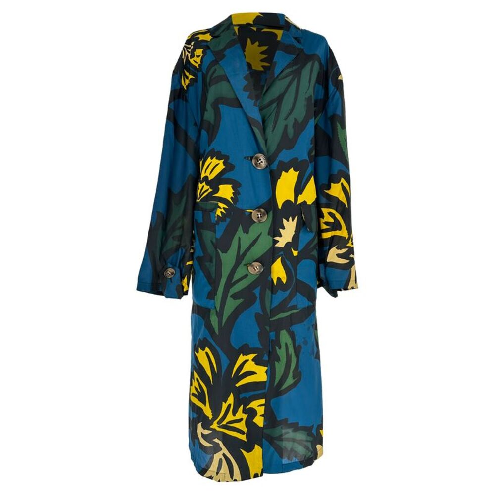 Burberry Prorsum Floral-Print Single-Breasted Trench Coat in Multicolor Silk